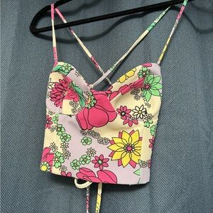 Zara floral tie open back top